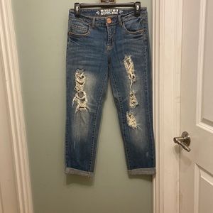Mossimo supply company, capri jeans with rips in the front